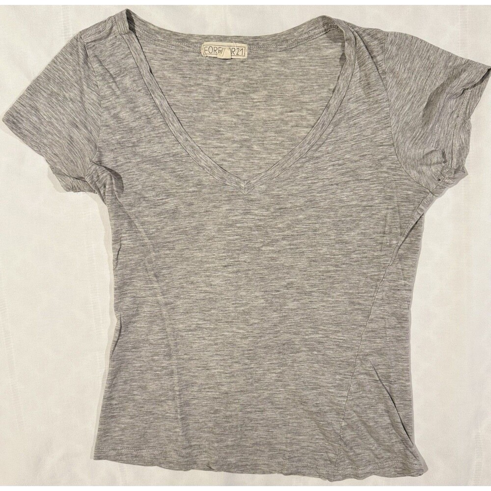 Forever 21 Vintage Y2K Womens S Light Gray T-shirt Babydoll Preppy Soft Tee 90s